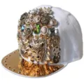 Gorra de béisbol blanca estilo punk con remaches dorados y una cabeza de leopardo decorativa - Estilo Cabeza de Leopardo / Blanco