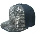 Cappellino da baseball hip-hop blu navy con borchie quadrate argentate e tesa piatta - Regolabile 55-60cm / Stile con borchie quadrate argento / Blu scuro