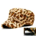 Leopard print plush cadet cap with adjustable strap for winter warmth - Adjustable Fits 56-59cm / Yellow Leopard Pattern