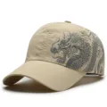 Cappellino da baseball kaki ad asciugatura rapida da uomo con stampa dragone. - Regolabile (Adatto per circonferenza testa 56-59cm) / Stile Dragone della Cina / Beige