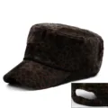 Winter leopard print plush flat top military cap for men and women, warm and thick hat. - Adjustable Fits 56-59cm / Small Leopard Coffee