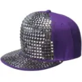 Cappellino da baseball hip-hop viola con rivetti quadrati argento lucidi davanti - Regolabile 55-60cm / Stile con borchie quadrate argento / Viola
