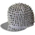 Punk style white baseball cap with full silver cone spikes and flat metallic brim - Adjustable 55-60cm / White Base Silver Rivets