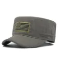 Olive green flat top cadet cap with US flag embroidery patch for outdoor sun protection. - One Size Adjustable (55-59CM) / Style 14 (Flag Embroidery) / Army Green