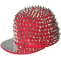 Vibrant red street punk hip-hop baseball cap adorned with full silver metallic spikes - Adjustable 55-60cm / Red with Silver Studs