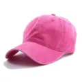 Gorra de béisbol rosa de algodón lavado vintage con correa ajustable y ojales de aire - Ajustable para Circunferencia de Cabeza de 55-59cm / Estilo de Cierre de Hebilla en D / Rosa fuerte