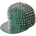 Green punk style hip-hop cap with full silver metallic spikes and mirror flat brim - Adjustable 55-60cm / Green with Silver Studs