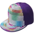 Cappellino hip hop viola con rivetti quadrati colorati sulla visiera piatta moda - Regolabile 55-60cm / Stile con strass colorati / Viola