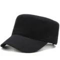 Classic black military style flat top cap with embroidered star and 1941 detail - One Size Adjustable (55-59CM) / 1941 Embroidery / Black