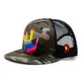 Casquette trucker hip hop camouflage avec broderie main colorée et arrière en maille respirante - Réglable (56-60cm) / Paume Brodée - Camouflage Maille Noire