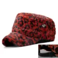Chapeau militaire en peluche imprimé léopard rouge et noir pour l'automne et l'hiver - Réglable Convient 56-59cm / Grand Léopard Rouge Rouille
