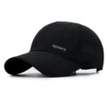 Cappellino da baseball nero traspirante ad asciugatura rapida con logo sport esterno - Regolabile (56-59cm) / Stile con Bordo Sportivo / Nero