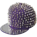 Punk style purple hip-hop snapback hat decorated with full silver cone rivets and flat brim - Adjustable 55-60cm / Purple Base Silver Rivets