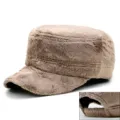 Épaisse casquette unisexe style cadet en peluche marron pour la saison d'hiver - Réglable Convient 56-59cm / Café Clair Uni