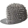 Grey punk style street hip-hop cap featuring full silver metallic spikes and flat brim - Adjustable 55-60cm / Grey with Silver Studs