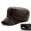 Casquette militaire d'hiver en peluche marron chaude avec fermeture élastique arrière - Réglable Convient 56-59cm / Café Foncé Uni