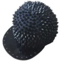 Street punk style hip-hop baseball cap covered in sharp black decorative rivets - Adjustable 55-60cm / Black with Black Studs