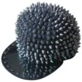 Punk style black snapback hat with full silver cone spikes for hip hop street dance - Adjustable 55-60cm / Black with Gunmetal Studs
