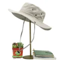 Men's khaki wide brim fisherman hat with adjustable chin strap for outdoor sun protection - Gray Style
