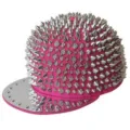 Bright pink punk hip hop cap featuring silver metal spiked rivets and a flat brim - Adjustable 55-60cm / Rose Red Base with Silver Rivets