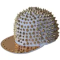 Punk style white baseball cap with gold spikes and flat brim for street hip hop fashion - Adjustable 55-60cm / White Base Gold Rivets