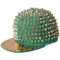 Green punk snapback hat featuring gold metallic spikes and a reflective flat gold brim - Adjustable 55-60cm / Green Base with Gold Rivets