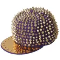 Stylish purple punk hip-hop cap covered in gold spikes with a metallic flat brim - Adjustable 55-60cm / Purple Base Gold Rivets