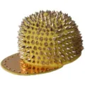 Yellow street punk hip-hop cap covered in gold spikes with metallic flat brim style - Adjustable 55-60cm / Yellow Base with Gold Rivets