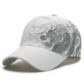 Berretto da baseball bianco ad asciugatura rapida con fori laser e stampa drago - 56-59cm(Regolabile) / Stile Dragone della Cina / Bianco