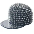 Punk style black hip-hop hat with full silver pointed studs and adjustable flat brim - Adjustable 55-60cm / Navy Blue with Silver Studs