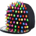 Street punk style hip-hop cap featuring colorful silicone spikes and flat brim rivets - Adjustable 55-60cm / Black Base with Colorful Spikes