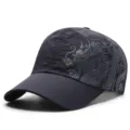 Cappellino da baseball nero ad asciugatura rapida con elegante stampa di drago - 56-59cm(Regolabile) / Stile Dragone della Cina / Blu Notte