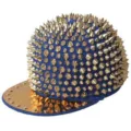 Blue punk style hip-hop cap decorated with full gold spikes and metallic flat brim style - Adjustable 55-60cm / Blue Base with Gold Rivets