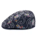 Navy blue beret cap featuring colorful sequin flowers and white rope embroidery - Adjustable (55-59cm) / Colored Sequins Navy Blue