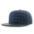 Casquette de baseball hip-hop avec couronne marine, étoiles brodées et visière en PU. - 56-60cm (Réglable) / Style avec Bord en Similicuir / Noir et Bleu Marine