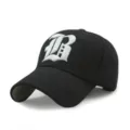 Casquette de baseball classique en laine noire épaisse et chaude avec broderie gothique B - 56-60cm Réglable / R-Base Noire Lettres Blanches