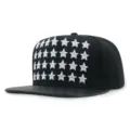 Casquette snapback hip hop noire avec étoiles brodées blanches et visière en cuir PU texturé - 56-60cm (Réglable) / Bord en Similicuir (Noir avec Étoile Blanche) / Noir