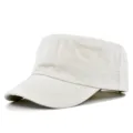 Minimalistisches flaches Militär-Cap aus beige Baumwolle für Sonnenschutz und Freizeit. - Passend für 55-59CM Kopfumfang / Beige