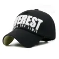 Casquette de baseball en laine noire avec broderie Everest blanche et visière incurvée - 56-60cm Réglable / EVEREST-Base Noire Lettres Blanches