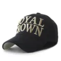 Casquette de baseball noire en laine avec broderie Royal Crown dorée. - 56-60cm Réglable / ROYA-Base Noire Lettres Dorées