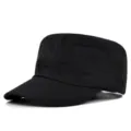Klassische schwarze Baumwoll-Flachkappe mit gebogenem Schirm für den Sonnenschutz im Freien - Passend für 55-59CM Kopfumfang / Schwarz