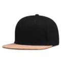 Gorra de béisbol hip-hop de fieltro de lana negra con visera plana de textura de corcho natural - Ajustable 56-60CM / Veta de Madera - Negro