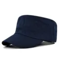 Unisex marineblaue flache Militärmütze aus Baumwolle mit gebogenem Schirm für Sonnenschutz - Passend für 55-59CM Kopfumfang / Marineblau