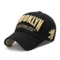 Casquette de baseball chaude en laine noire avec broderie Brooklyn et logo lion - 56-60cm Réglable / BROOKLYN-Base Noire Lettres Dorées