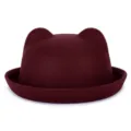 Élégant chapeau en feutre de laine bordeaux avec oreilles de chat et bord roulé - Taille Enfant (Convient pour un tour de tête de 52-54cm) / Bordeaux