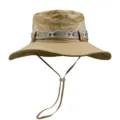 Chapeau de soleil kaki à large bord pour hommes, maille respirante et mentonnière réglable - Taille Unique (56-58cm) / Kaki