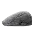 Vintage striped grey flat cap beret for men and women breathable summer sunshade hat - Adjustable (56-59cm) / Black and White Fine Stripes