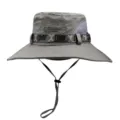 Chapeau de soleil gris extérieur à large bord, filets d'aération et mentonnière réglable - Taille Unique (56-58cm) / Gris
