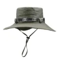 Chapeau de soleil d'extérieur vert olive à larges bords avec mentonnière réglable. - Taille Unique (56-58cm) / Vert Haricot