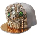 Gorra estilo punk con cabeza de leopardo dorada, remaches y diseño de visera plana - Estilo Cabeza de Leopardo / Gris